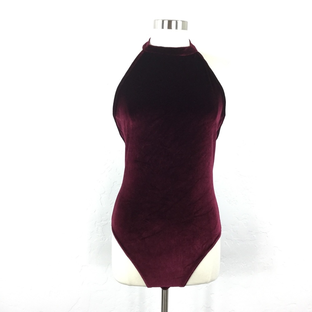 Abercrombie & Fitch Burgundy Red Velvet Halter Open Back Bodysuit